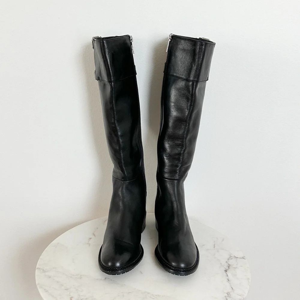 NEW Aquatalia Orsyn Calf Black Leather Zipper Knee High Boots Size 7